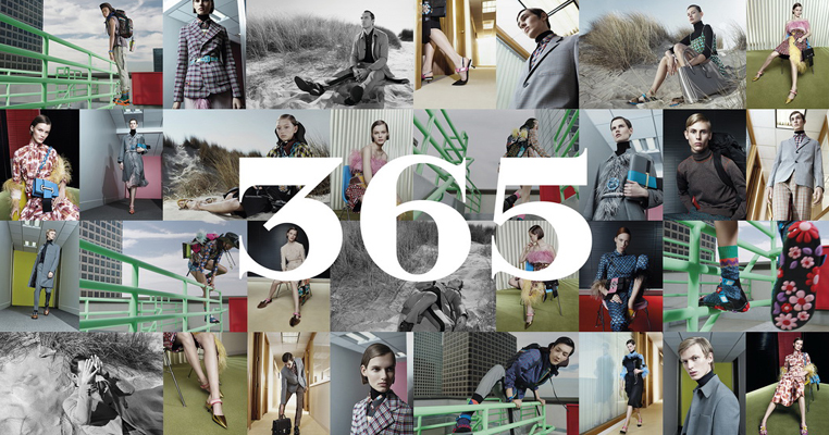 Prada 2017年最新春夏廣告主題:「Prada 365」,藉以代表著一年365天中,皆可看見Prada每一天不同的包羅萬象。